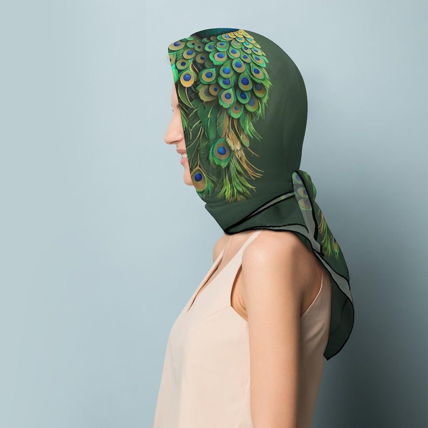 Peacock with Tassels Hair Scarf for Women, Lightweight Square Head Shawls for Men, Fashion Neckerchief for Travel, Hair Bandanas, Silk Satin Neck Scarf for Sleeping, 27 Inches