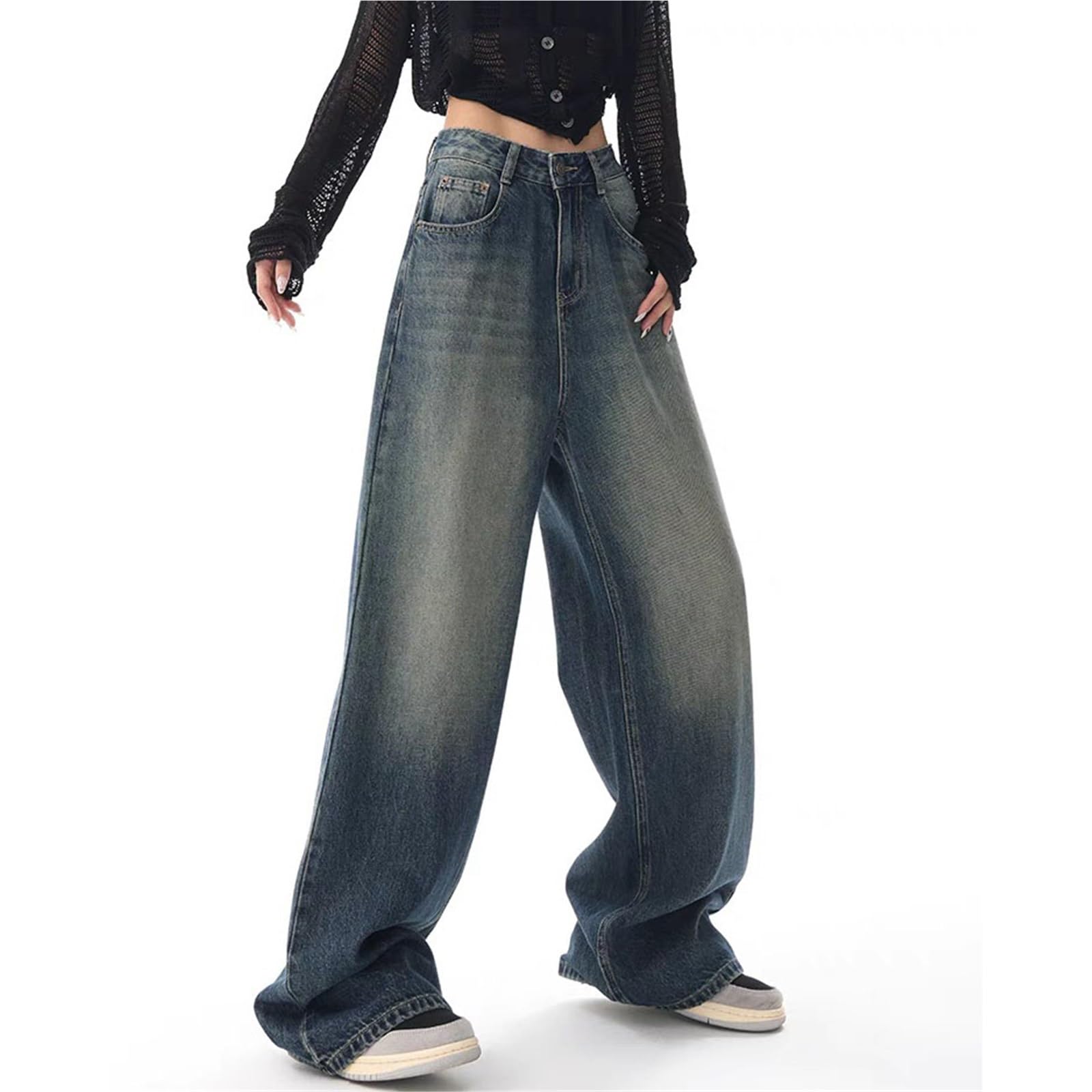 Spodnie Baggy Jeans damskie proste nogawki z wysokim stanem proste nogawki spodnie casualowe vintage stretch sprany denim spodnie rekreacyjne jeansy damskie jeansy streetwear