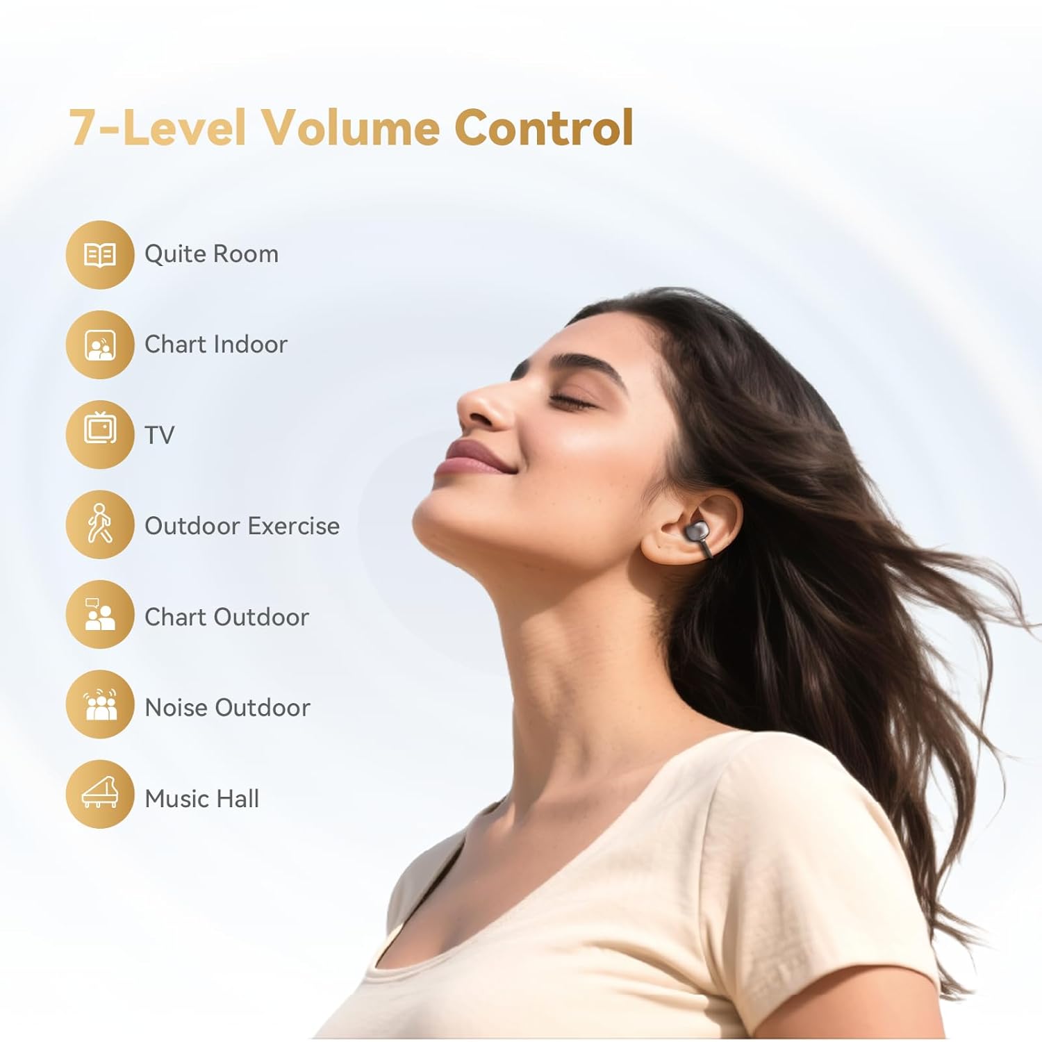 Hearing Aids for Seniors, Bluetooth Rechargeable Hearing Aids with APP Functionality, Open Ear Design to Prevent Itching from Sweating, 7-Level Volume Control