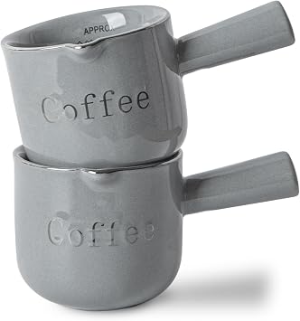 KEMORELA 2 Pack 3oz Ceramic Espresso Cups Slate Grey Blue Porcelain Demitasse Coffee Mugs with Handle Modern Espresso Shot Cups for Espresso Machine, Dishwasher & Microwave Safe
