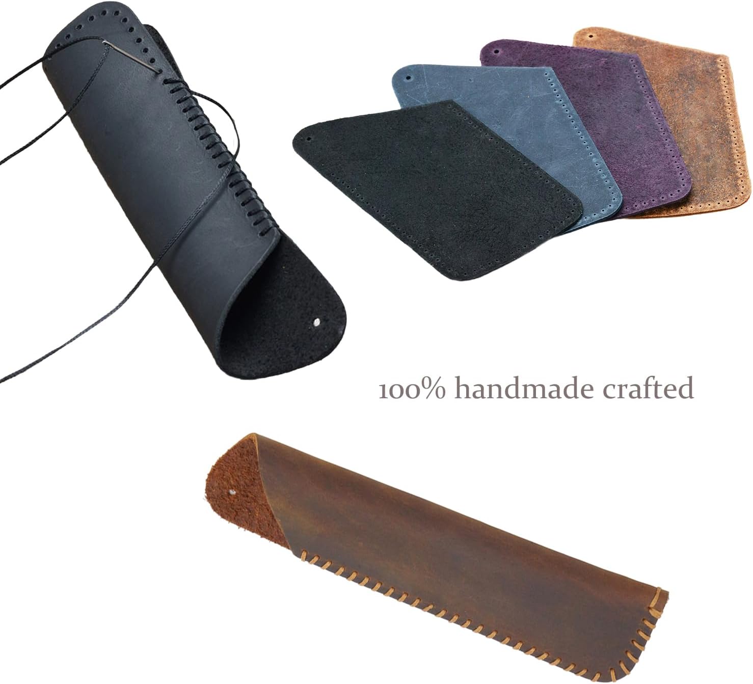 Handmade Leather Double Pen Case Crazy Horse Leather Fountain Pen Pouch Protective Sleeve Cover