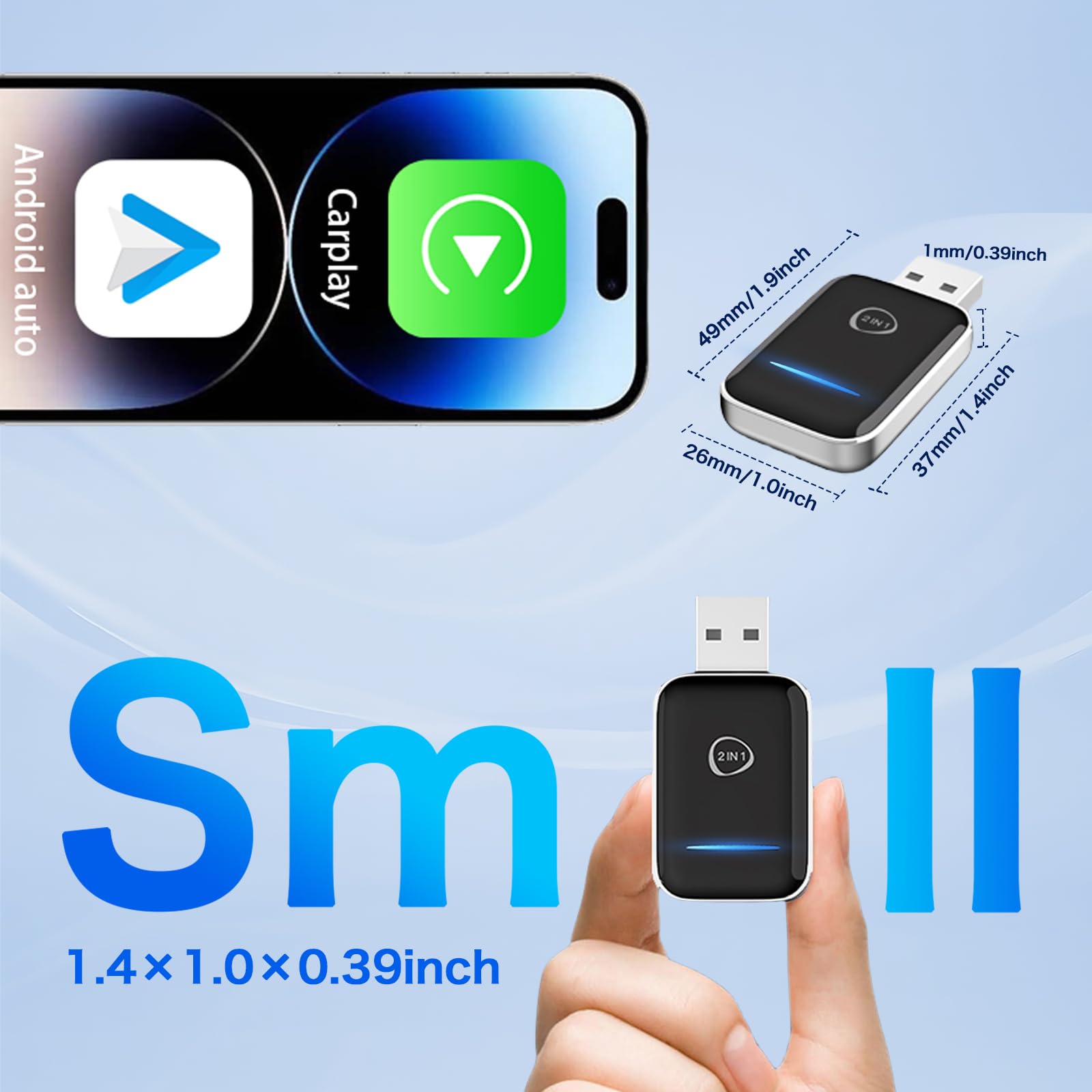 Bezprzewodowy adapter Bluetooth CarPlay do iPhone'a i Android Auto, konwertuje przewodowy na bezprzewodowy, Plug & Play CarPlay Dongle z USB i USB-C/Type-C - kompatybilny z modelami iOS 10+ i