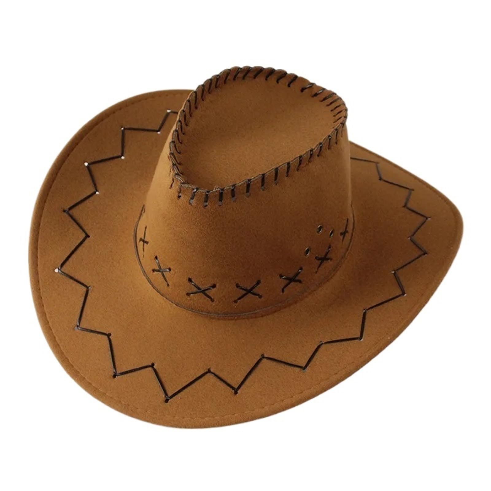 vrfvsdasAAS Cowboy Hat Vintage Cowboy Hat Unisex Wide Brim Jazz Hat Streetwear Fancy Dress(Brown)