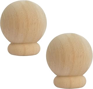 Unfinished Solid Wood Finials 2 Pcs Bedpost, Large DIY Craft Wooden Decorative Tips, Newel Post Caps for Stairs, Wood Newel Post Cap, Bedpost & Flagpole Toppers (4 inch Tall)