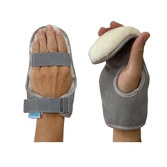 1 Pcs Supe Soft Australia Sheepskin Palm Protector Left Hand Glove Comfortable Palm Pad | for Ideal for the Elderly MS, Strokes, Hand Contractures & More Unisex Light Gray