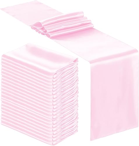 Miniatura 38 de Bencailor 24 caminos de mesa de satén a granel de 12 x 108 pulgadas de largo, mantel de tela suave brillante para banquete de boda, cumpleaños