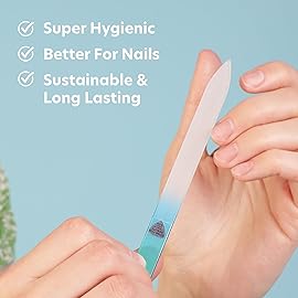 Bona Fide Beauty Glass Nail File with Case (Aqua) - 1 Piece Luxurious Gifts for Women, Crystal Etched Nail File for Natural Nails