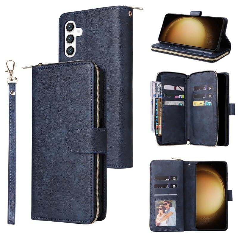 Housse cuir Samsung Galaxy S24 bleu étui clapet aimanté avec fente carte