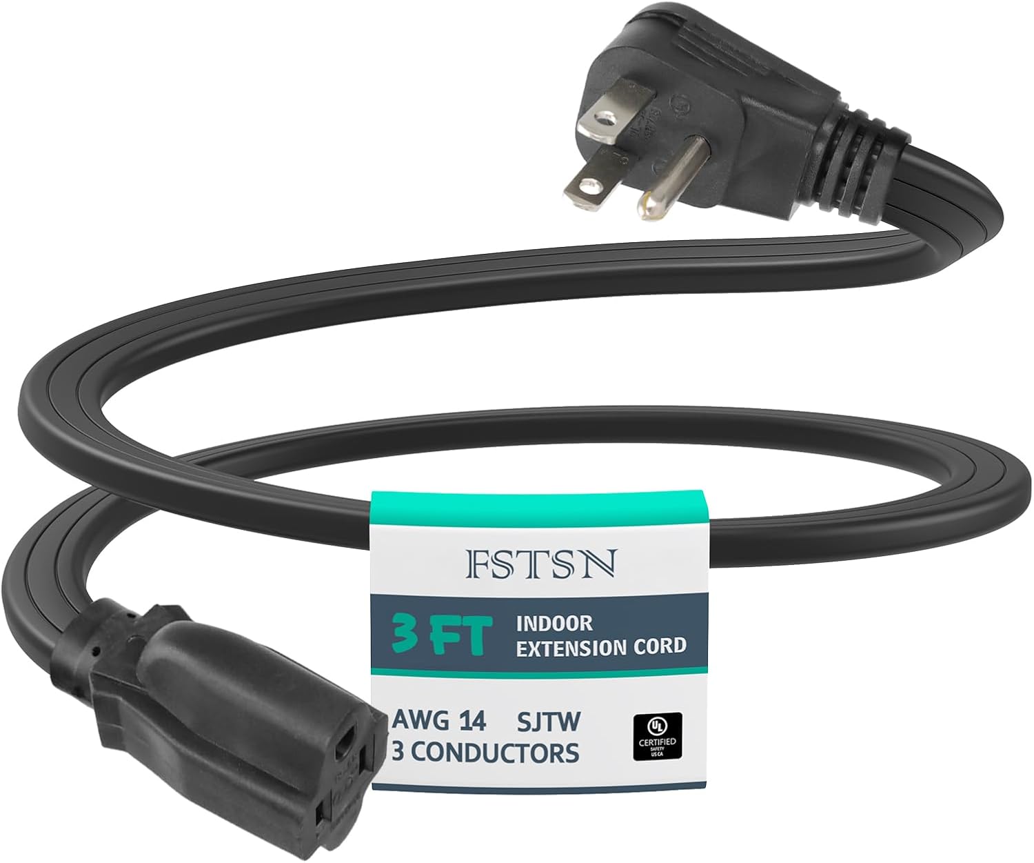 3 Ft Extension Cord, 14/3 Gauge Heavy Duty Appliance Power Cord, 3 Prong Grounded Indoor Cable for Air Conditioner, Refrigerator, Microwave, Washing Machine, 15A 1875W, ETL Listed, Black