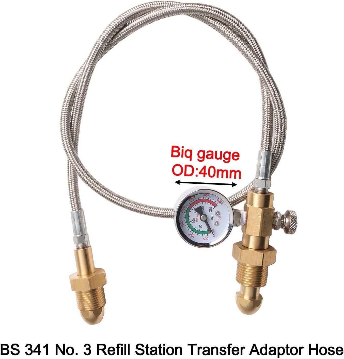 G 5/8" Thread Transfer Adapter Hose For BS 341 Size 3 UK Argon Cylinders 90cm Stainless Steel Woven or 150cm Black Hose High Pressure 5 Types Optional Max Pressure psi(Style 2)