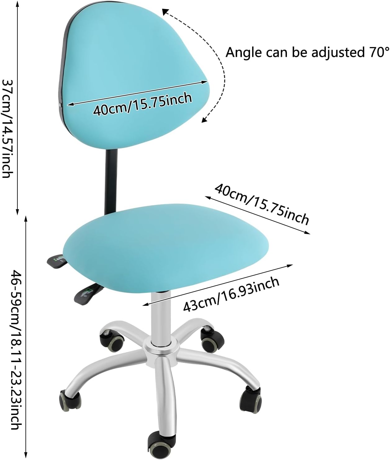 Saddle Stool Chair with Adjustable Backrest, Ergonomic Rolling Esthetician Seat PU Leather 360° Swivel Stool Chair with Wheels for Beauty Salon, Tattoo Shop, Spa, Barbershop, Clinic (Blue)
