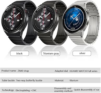 VeveXiao Titanium Strap for Huawei Watch GT 5 46mm/GT 4 46mm/GT 3 46mm/GT 2 Pro Band 22mm Premium Titanium Alloy Metal Replacement Band for Huawei Watch 3/3 Pro Strap
