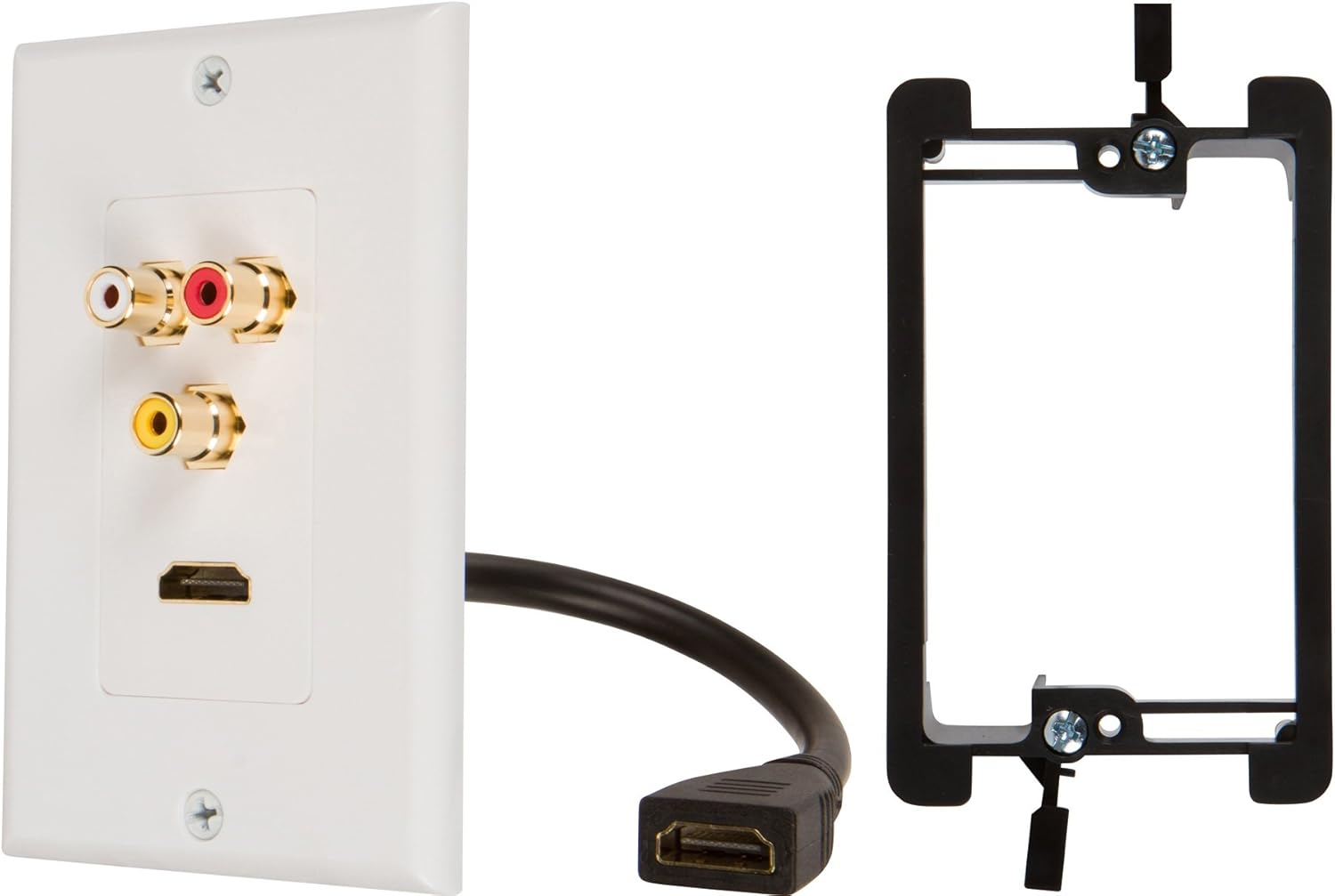 Black Friday - 50% OFF Buyer's Point HDMI Pigtail RCA Wall Plate [UL Listed] with Single Gang Low Voltage Mounting Bracket Device (2, White Kit)