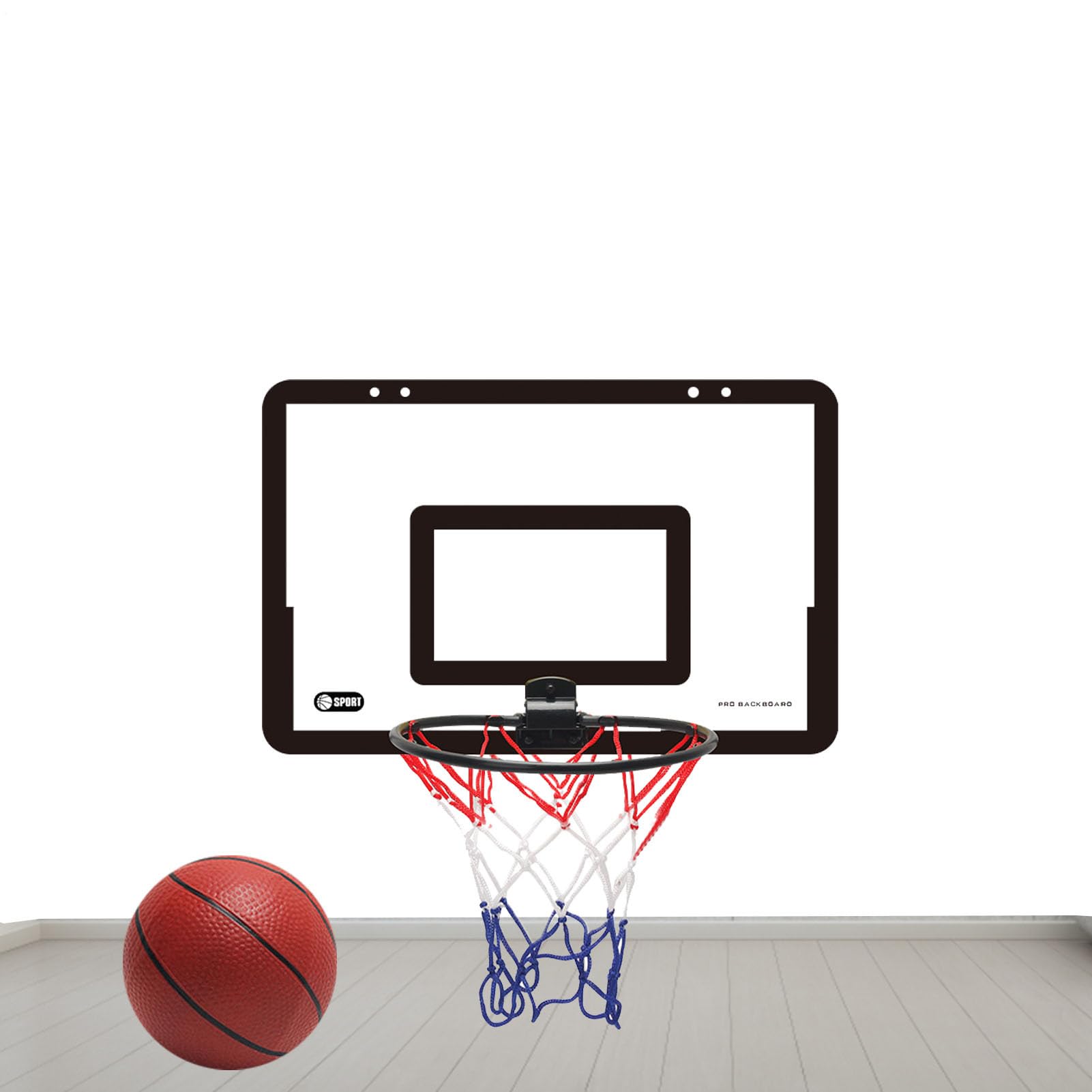 Mini canasta de baloncesto sobre la puerta, 40 x 26 x 5 cm, juego de baloncesto para interiores con pelota y bomba, cesta colgante para montaje en pared, sin taladrar, canasta de baloncesto para niños