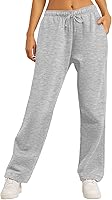AUTOMET Women's Fleece Lined Wide Leg Sweatpants - Baggy High Waisted Joggers with Pockets for Lounge & Fall Workouts