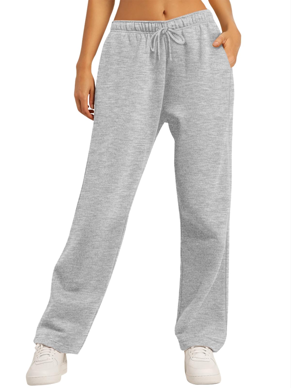 Women's Wide Leg Sweatpants Fleece Lined Baggy Straight Leg Lounge Pants Fall Outfits Athletic Joggers with Pockets