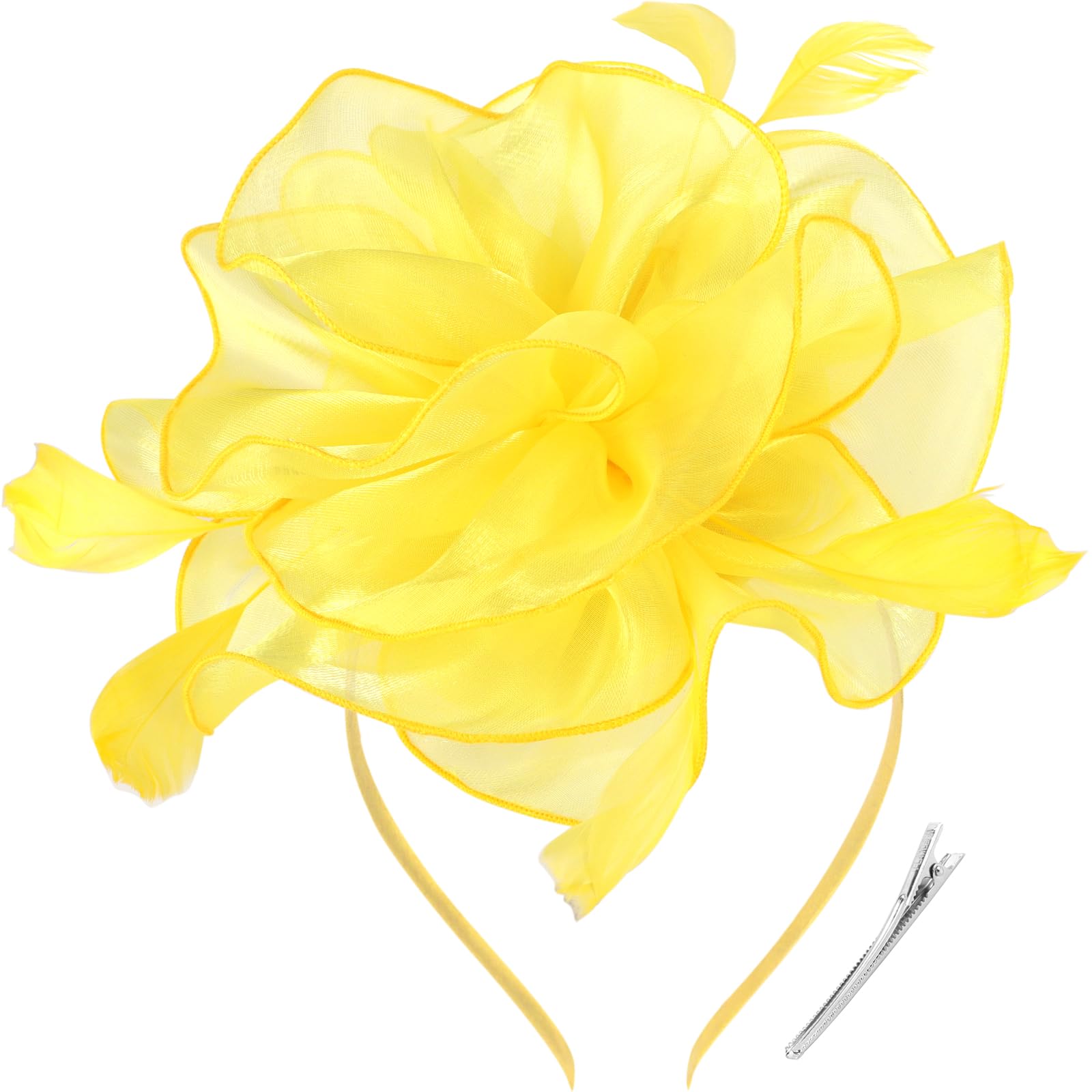 DRESHOW Fascinators Hat Tea Party Headwear Ribbons Feathers on a Headband and a Clip for Women