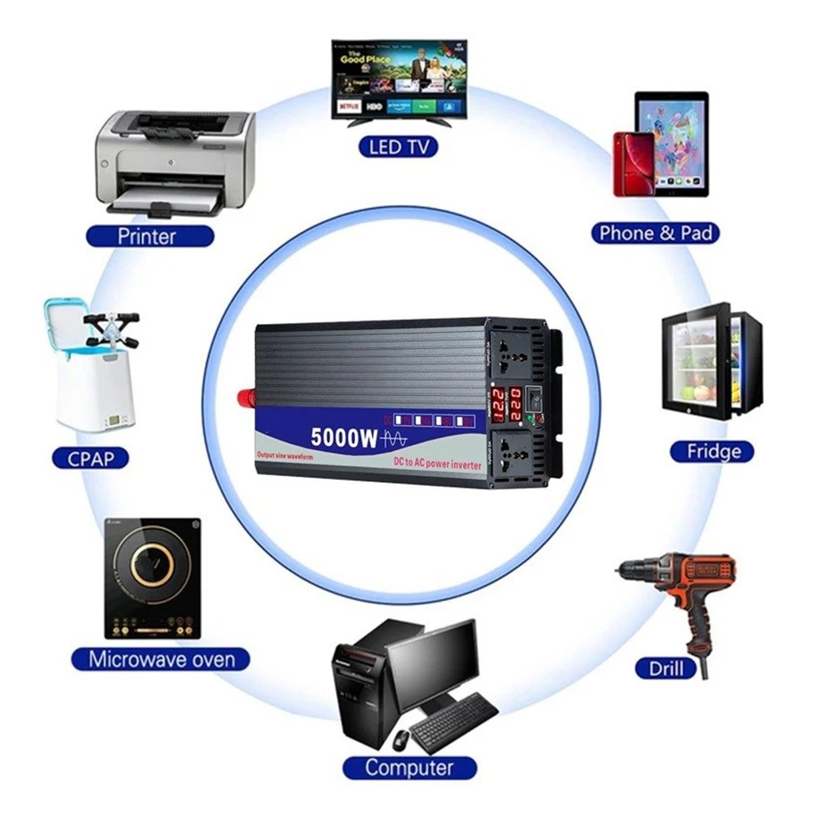 Inversores Solares para Coche con Doble Pantalla Digital Onda Sinusoidal Pura 4000 W 5000 W 12 V CC 24 V 48 V 60 V 72 V CA A 110 V 220 V CA Portátil(48V,230V(50Hz),5000W)