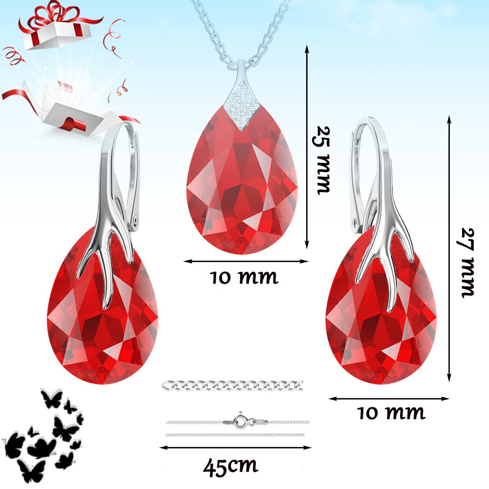 Panda-Jewellery Boucles D'oreilles Femme Argent 925 Poire Collier Femme Une Parure de Bijoux Pour Vous Bijoux Femme avec Boite Cadeau Boucles D'oreilles et Pendentif Femme Cristaux