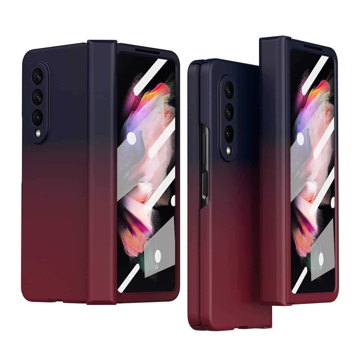 Z Fold 3 Case Hinge Protection, Samsung Fold 3 Case with Hinge Protection, PC Ultra Thin Radient Color Phone Case for Samsung Z Fold 3 5G (Black&Red)
