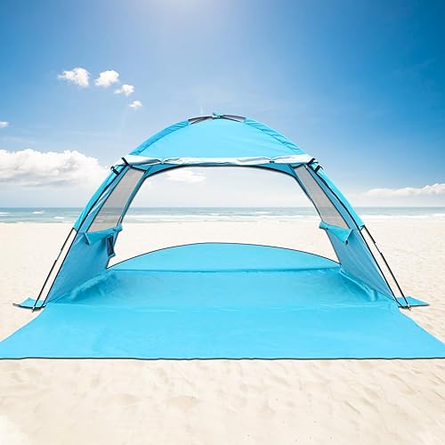 DLUCKY Tienda de campaña de playa para 123456 personas, protección solar portátil anti-UV UPF 50+, suelo extensible en ambos lados, toldo