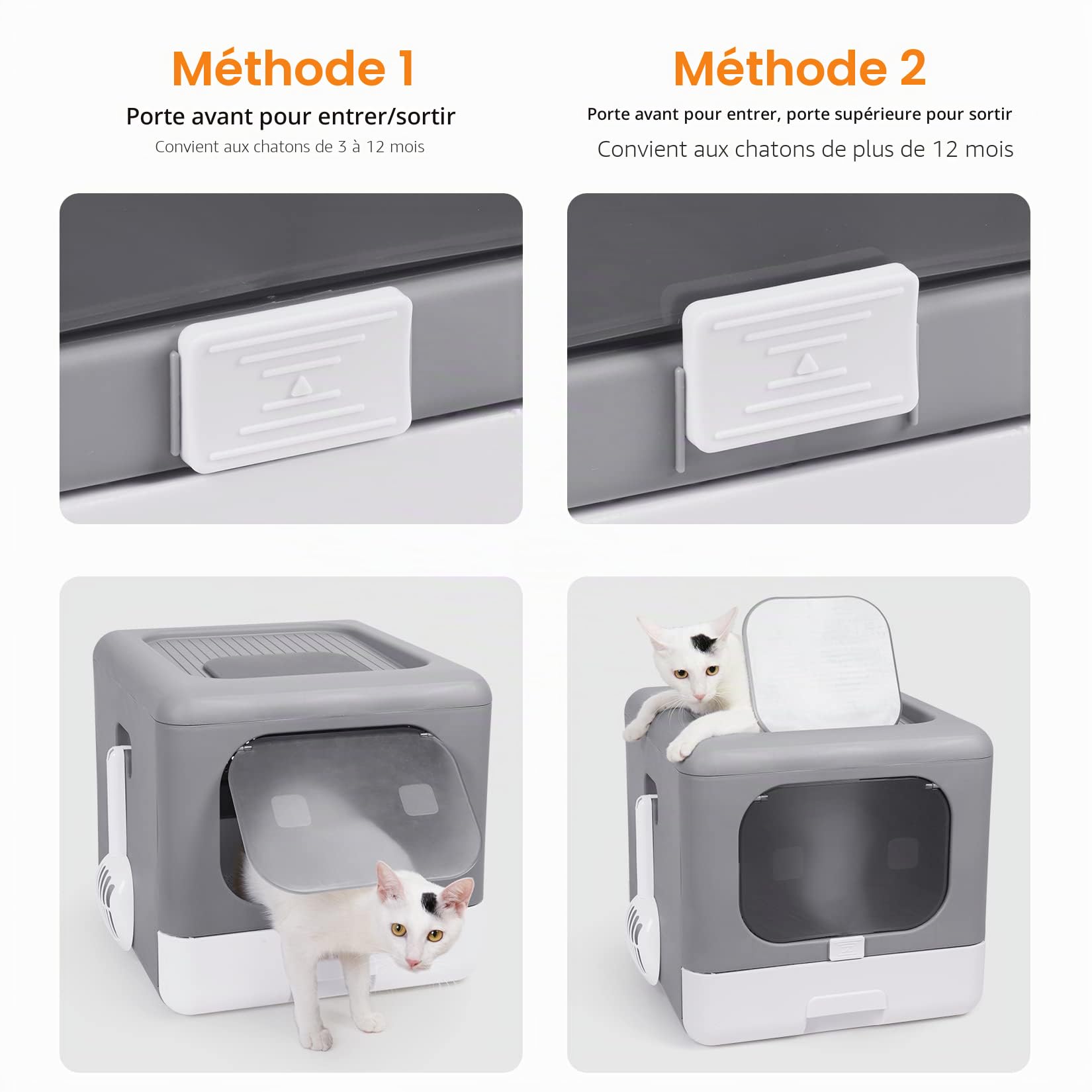 BingoPaw Maison de Toilette Chat Anti Odeur: Bac à Litière Fermée Portable avec Tiroir et Pelle, 43x40,5x37,5cm