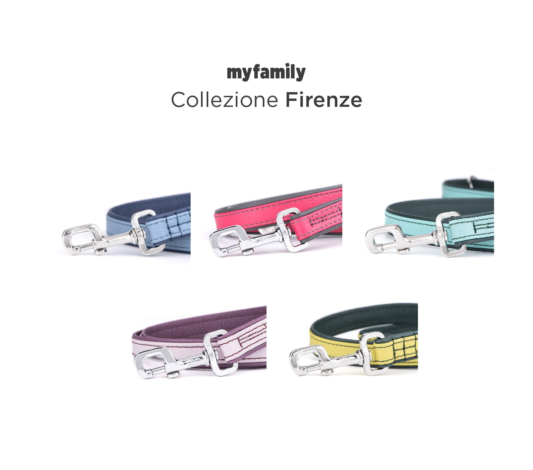 MyFamily Guinzaglio per Cane in Vera Pelle Italiana Made in Italy, Finiture Metalliche in Bronzo Bianco, Pratico e Confortevole, Fatto a Mano, Collezione Firenze