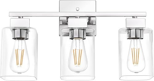 Miniatura 9 de Espird Lámpara cromada para tocador de baño, 3 luces, diseño cuadrado y certificación UL, accesorios de iluminación de baño sobre espejo, accesorio