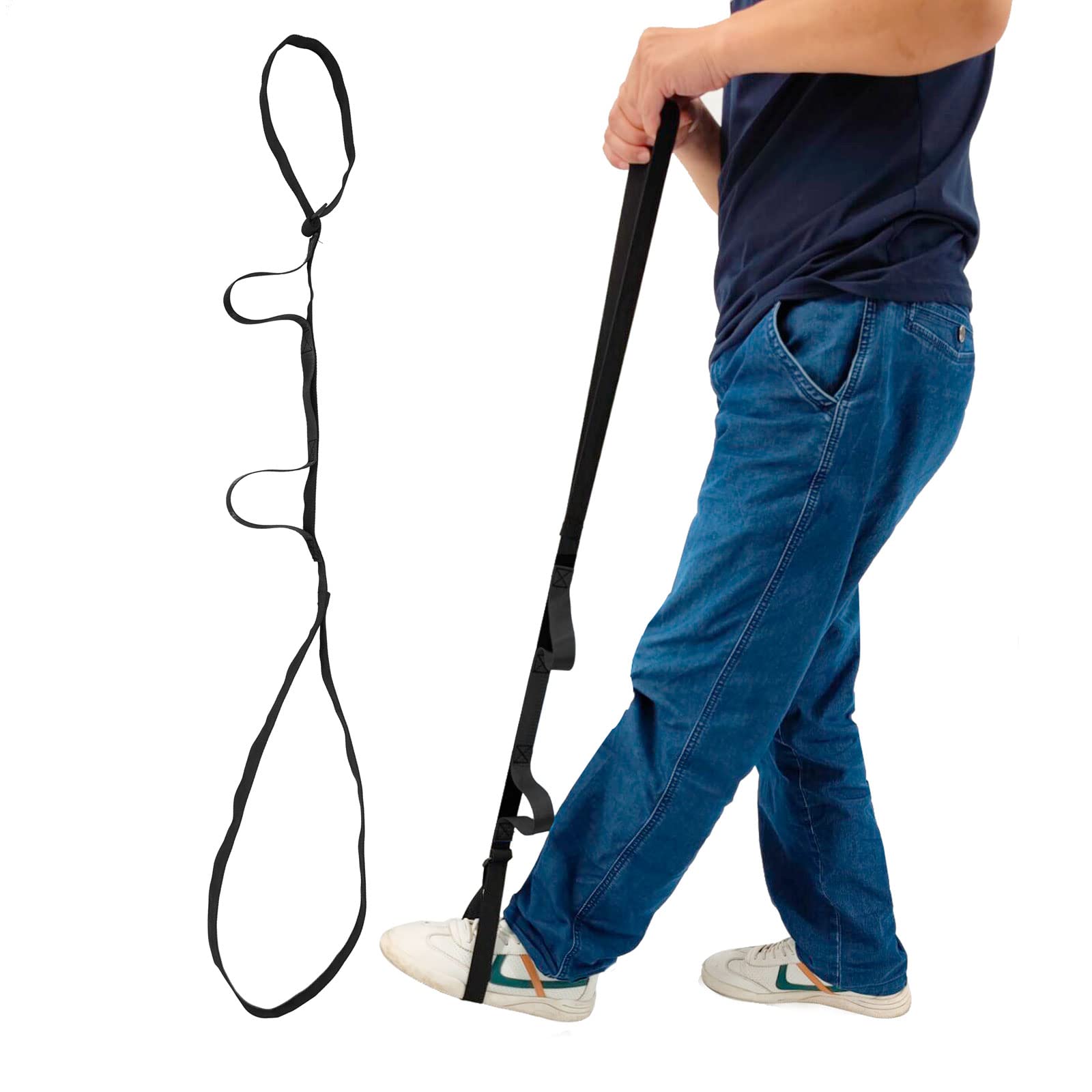 multi loop leg lift strap, rigid ring for leg, hip, and knee surgery, recovery kit with adjustable handle, active leg lift for practicing walking, rehabilitation aids(Black-2Pack)