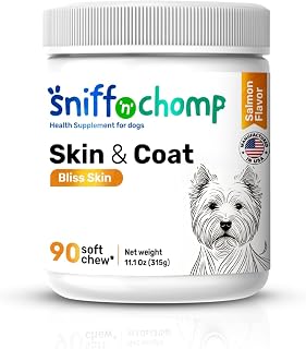Fish Oil for Dogs, Omega 3, with Wild Salmon Oil, Biotin, and Vitamin C, Fish Oil Dogs for Dog Severe Dry Skin Support, Itch Relief, and Dog Dandruff Treatment. Soft Chews