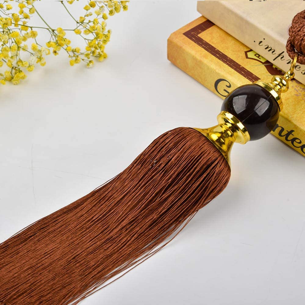 Embrasse de Rideau en Corde tressée avec Pompon, Attache de Rideau Suspendue à Boule (Marron foncé (Paire))
