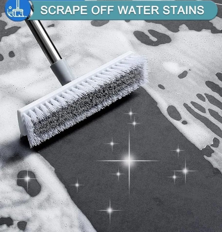 Image of AONEZ Marve Bathroom Cleaning Brush with Wiper - Long Handle 180 Rotate Toilet Brush, Tiles Cleaning, Floor Scrub for Kitchen and Bathroom Accessories 2 in 1 Tile Brush (White Brush)