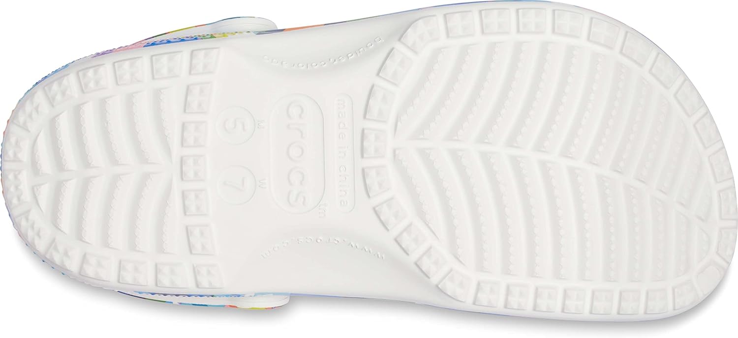 Crocs Unisex-Adult Classic Graphic Clogs, White/Multi, 12 Men/14 Women