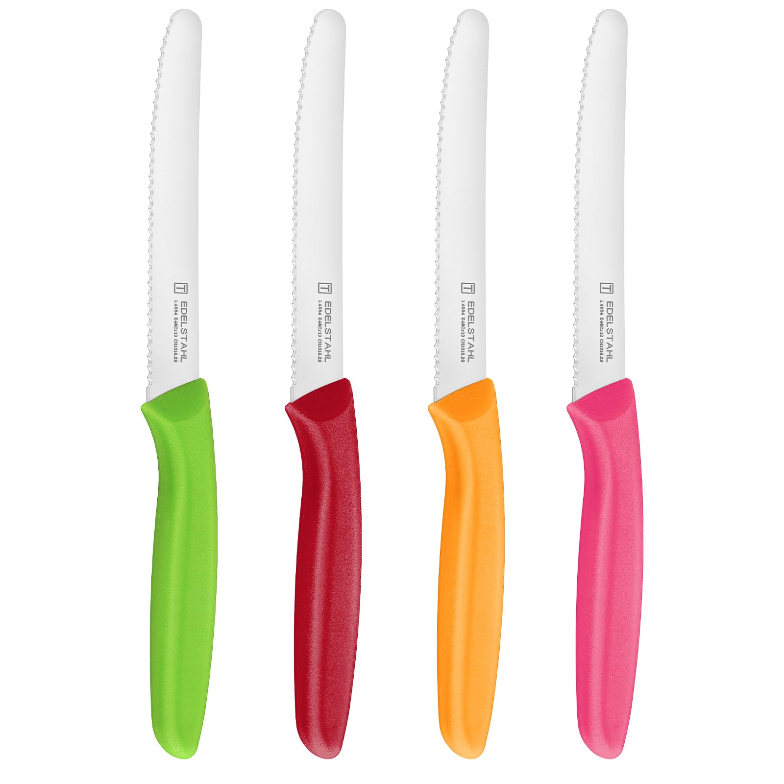 targzier Tomato Knife Set, Kitchen Knives Set of 4, Stainless Steel Serrated & Utility Knives, Extra Sharp Blades, Dishwasher-Safe,Red&Rosy&Orange&Green