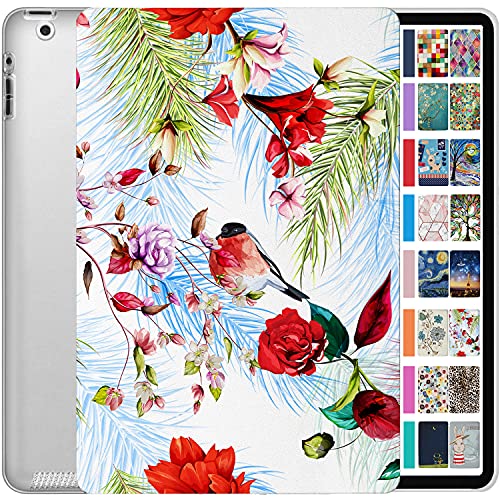 Image of DuraSafe Cases for iPad 4th iPad 3rd iPad 2nd Gen - 9.7 Inch [iPad 4 3 2 Gen Old Model ] A1396 A1416 A1430 A1403 A1458 A1459 A1460 A1395 A1397 Printed Hard Shell Stand Cover - Birds & Flowers