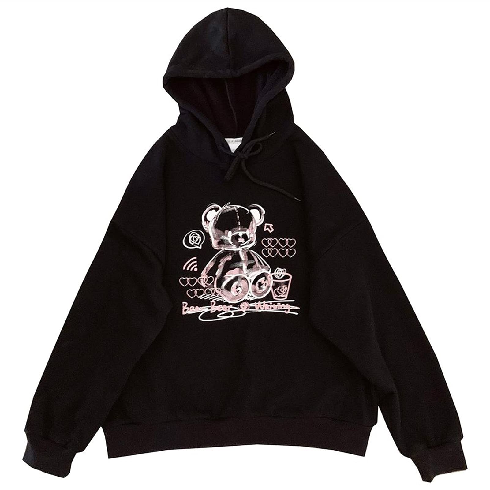 YouyaaWomen Hoodies Sweatshirts Loose Hip Hop Streetwear Tops Vintage Punk Casual Harajuku Women Clothing (Color : 1, Size : L)