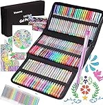 Vozuna 145 Pack Glitter Gel Pens Set 72 Unique Colours & 72 Refills with 1 Colouring Book for Kids Adult Colouring Books Drawing Doodling Crafts Scrapbooking