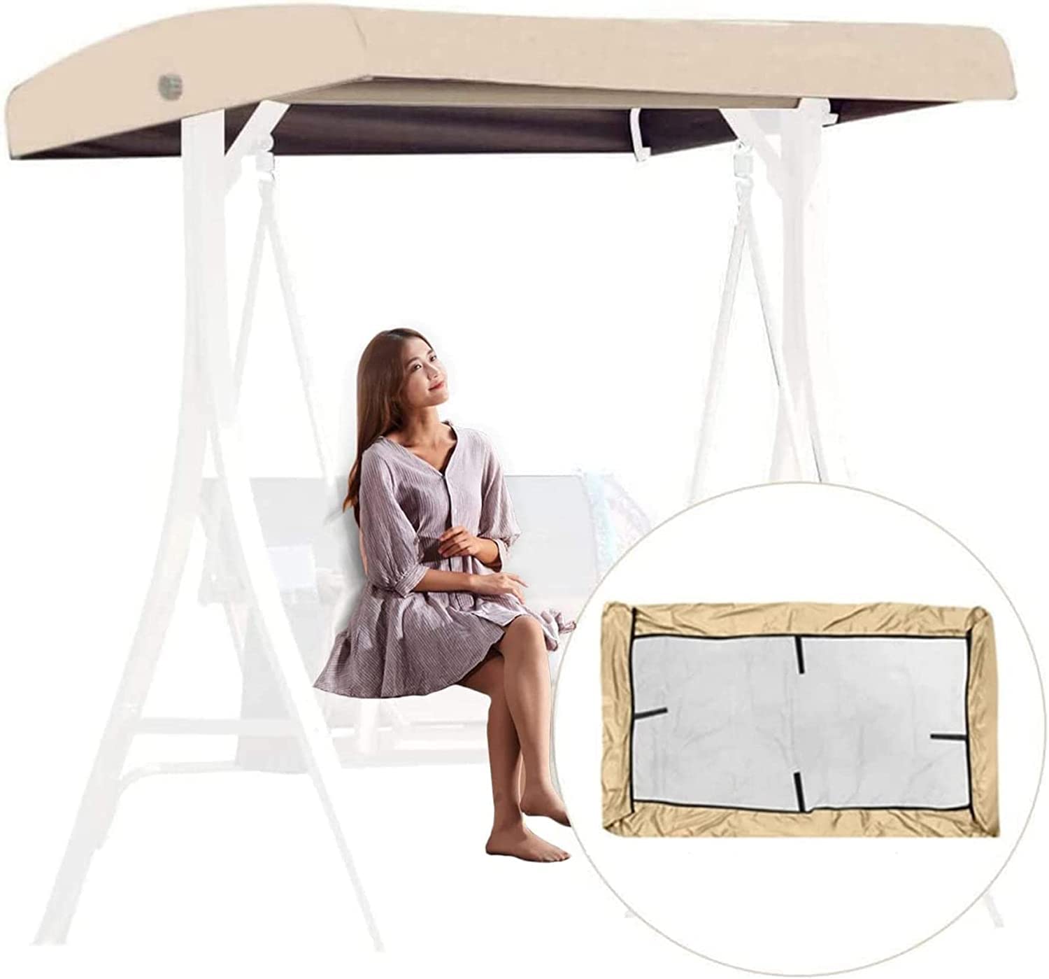191x120x18cm/75x47x7'' Outdoor Swing Canopy Replacement,2 or 3 Seater Universal Replacement Canopy Waterproof Patio Hammock Swing Top Cover,Garden Furniture Cover for Patio(Beige)