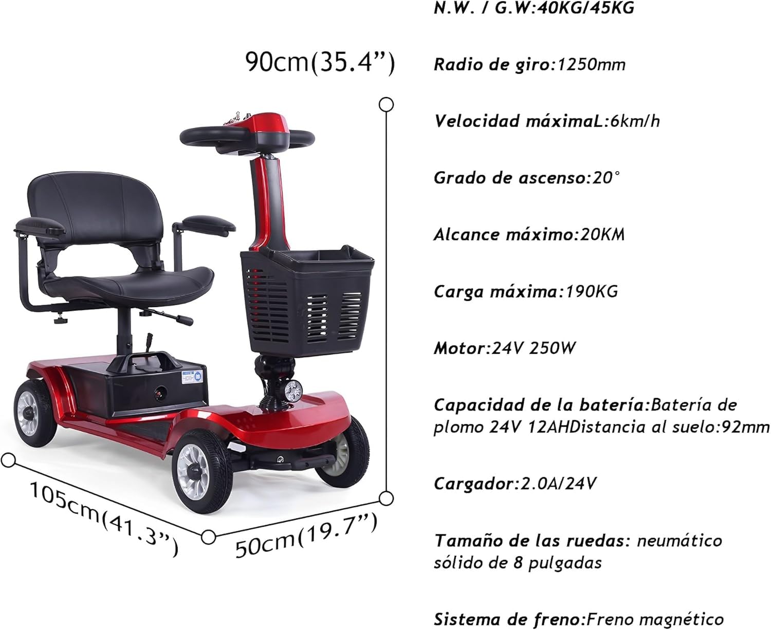 Scooter De Movilidad Eléctrico para Personas Mayores,Scooters De Movilidad Plegables,Triciclo Eléctrico,Scooter De 3 Ruedas,Viene con Batería,Cargador Y Cesta De Almacenami Red