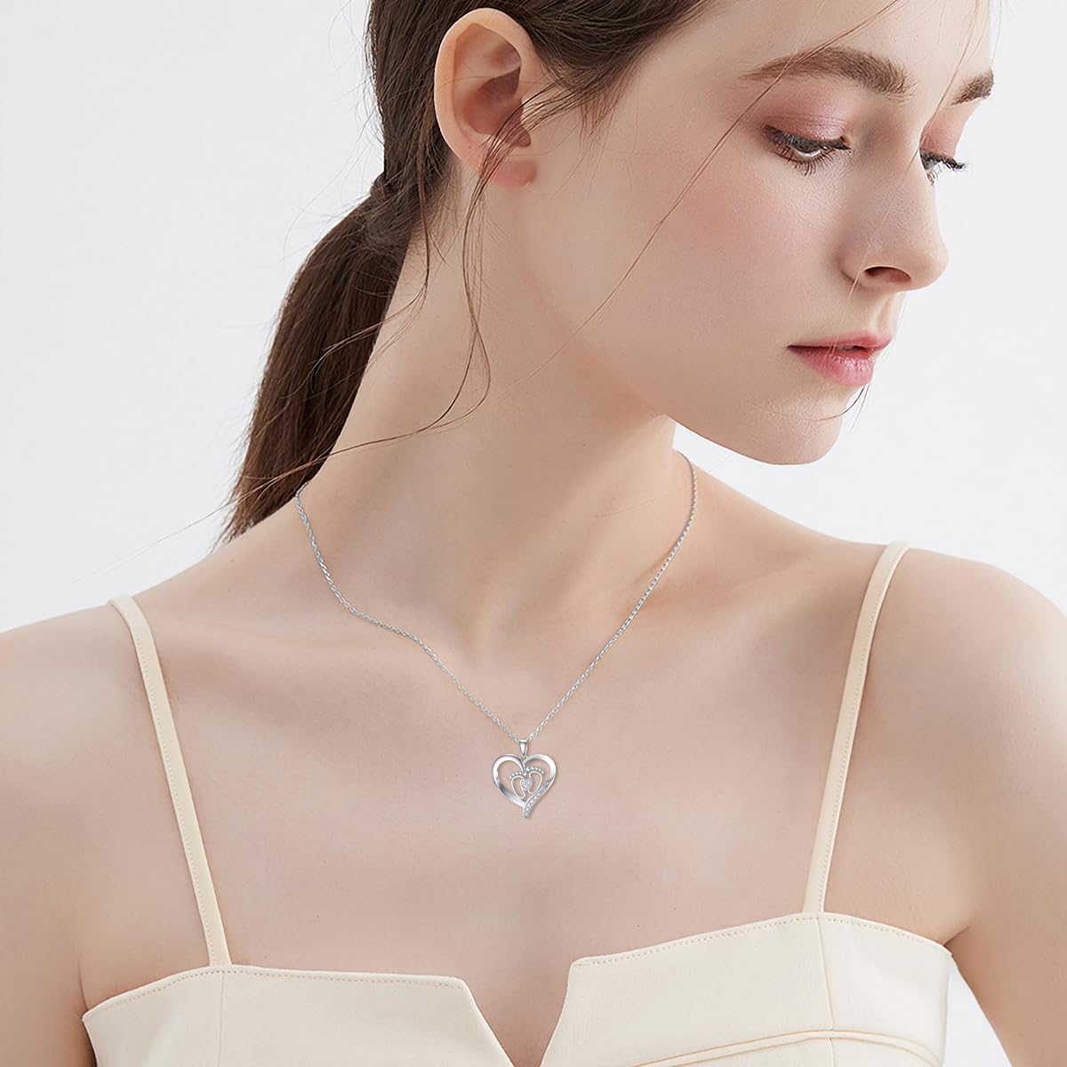 Diamond Baby Feet Necklaces for Women 925 Sterling Silver Mother Heart Pendant Baby Footprint Necklace for Mom-to-Be Gifts Diamond Jewelry - Image 2