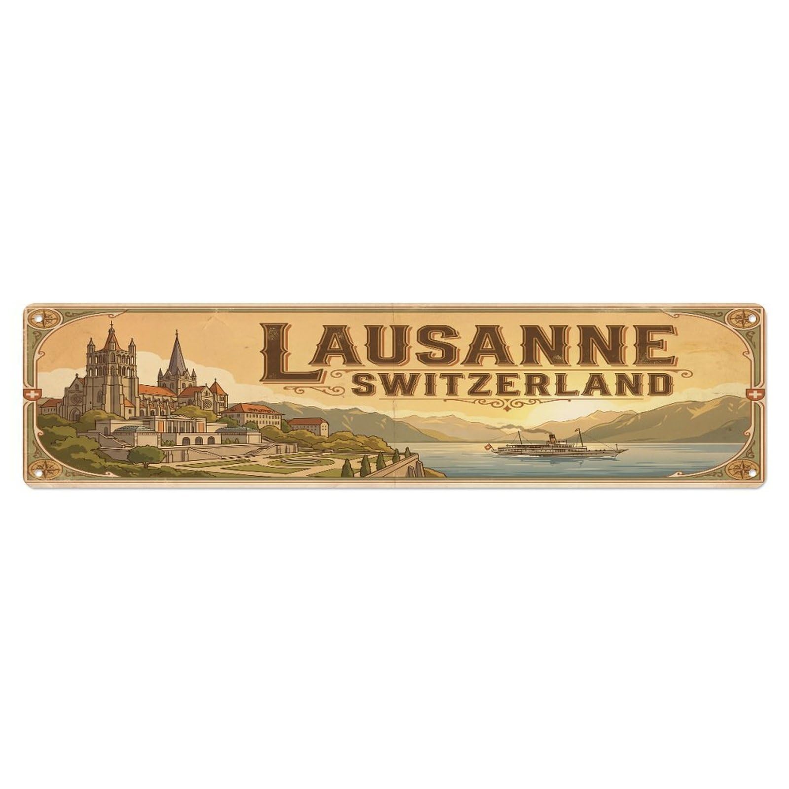 Tgrcjimh Style Metal Tin Sign Vintage Travel Switzerland Lausanne