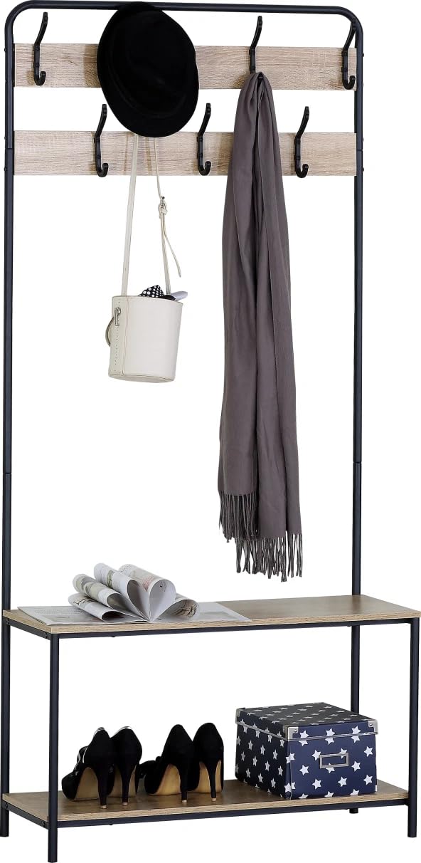 Porte-vêtements avec banc à chaussures 80x30x170 cm pour entrée