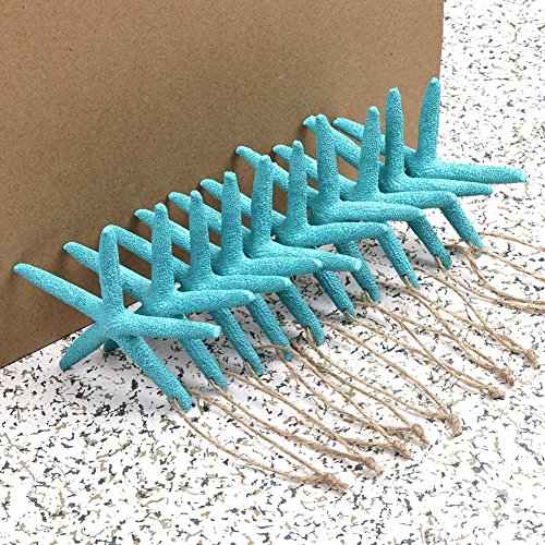 Aerwo 20Pcs Blue Artificial Resin Starfish With Rope, Hanging Finger Star Fish Diy Craft Beach Wedding Decorations Christmas Ornaments, 4Inch #TOP6