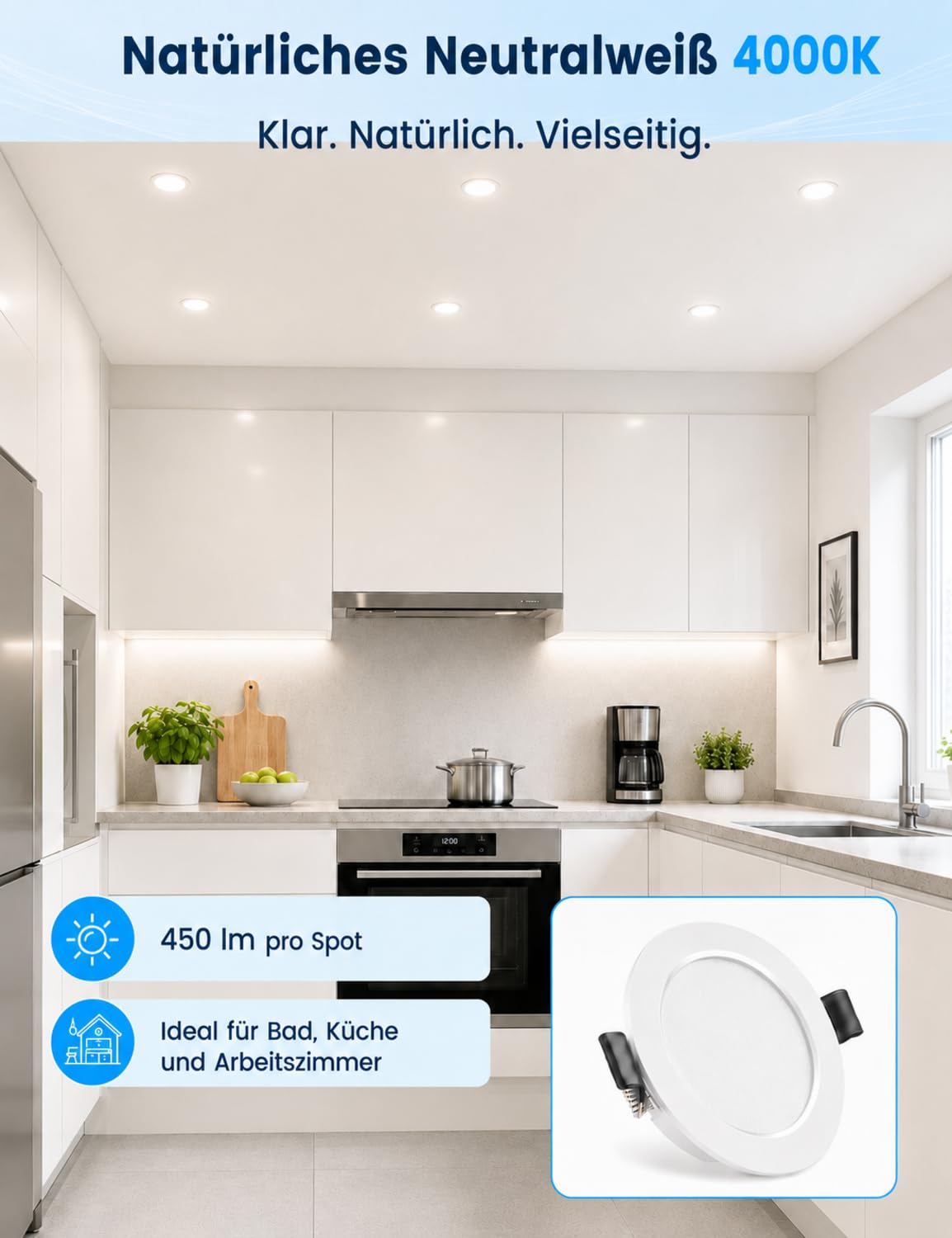20er LED Einbaustrahler 230V Neutralweiß, 68-80mm Lochmaß