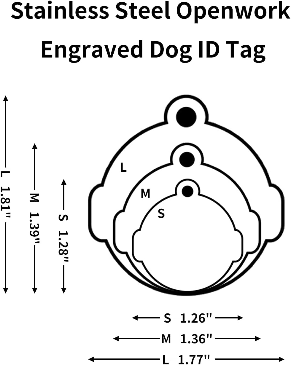 Personalized Openwork Engraved Dog ID Tag Custom Stainless Steel Pet ID Tag Anti-Oxidation Anti-wear Provide a Variety of Silhouette Options Unique Name Tag for Pets (Medium)