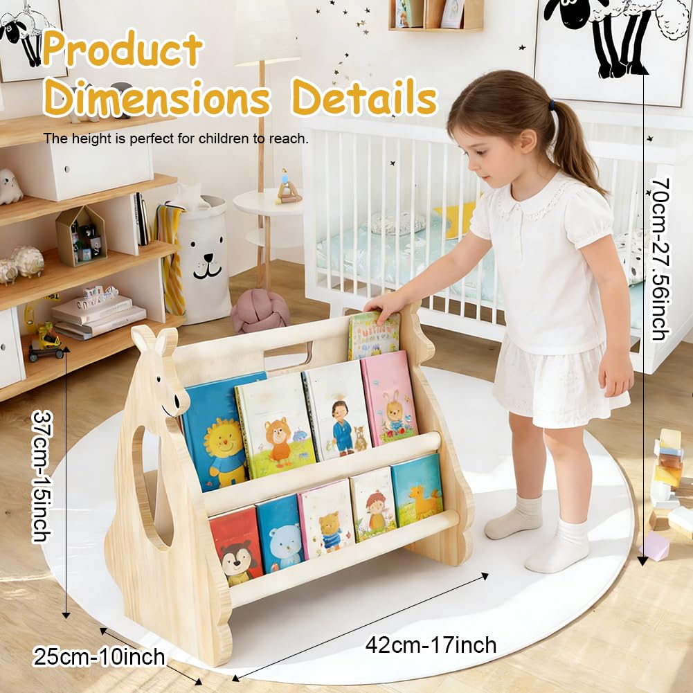 Libreria Montessori Per Bambini In Legno Con Design Canguro – Libreria Per Cameretta, Portatile, Favorisce L Autonomia, Facile Da Montare, Ideale Per Neonati E Asili