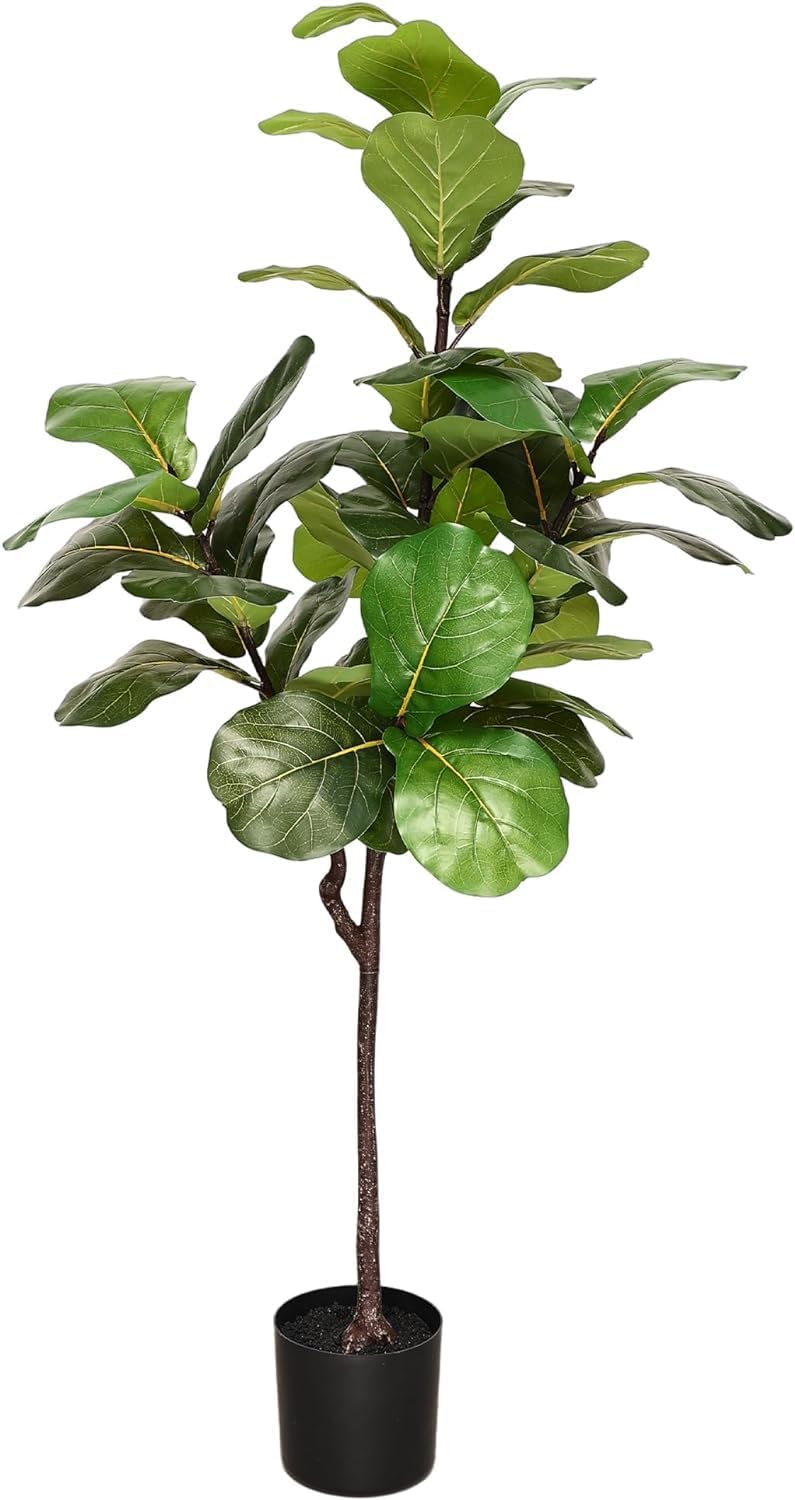WINSOONWINOON Artificial Fiddle Leaf Fig Faux Tree Indoor Outdoor,Fake Ficus Lyrata Plant with Faux Leaves Fig Silk Tree for Home Office Garden Decor, 62 Leaves,5FT