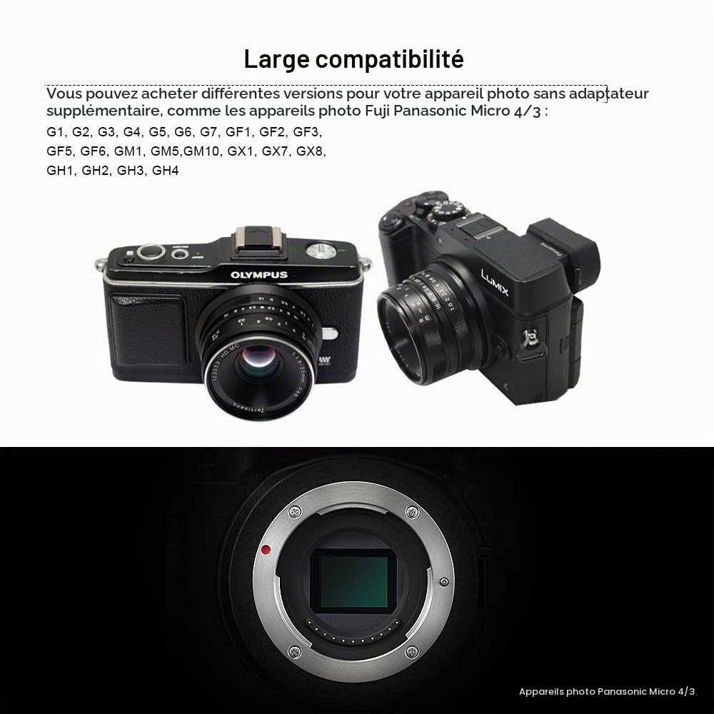 7Artisans 25 mm F1.8 Mise au Point Manuelle Prime Fixe Objectif pour Olympus et Panasonic Micro 4/3 mFT M4/3 Caméras - Noir
