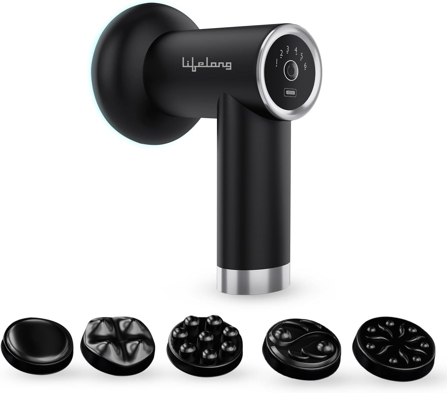 Lifelong Handheld Wireless Rechargeable Massager for Pain Relief, Body Massager Machine with 4 Massage Heads, 6 Speed Settings for Full Body Relaxation, 4000mAH Battery (LLGM126, Black)