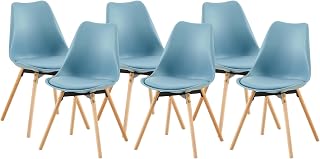 Juego de 6 sillas de comedor acolchadas, silla escandinava, respaldo para comedor, sala de estar, dormitorio probadas SGS, color azul claro